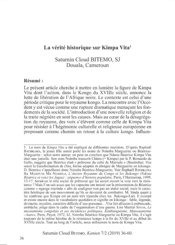 La vérité historique sur Kimpa Vita